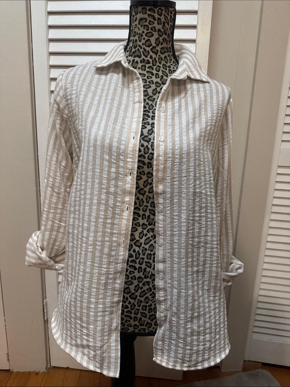 Beige & White Stripe Button down shirt